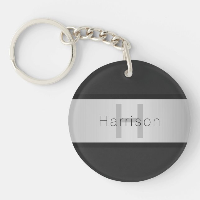 Porte-clefs Votre nom et votre monogramme | Gris & Faux Silver (Devant)