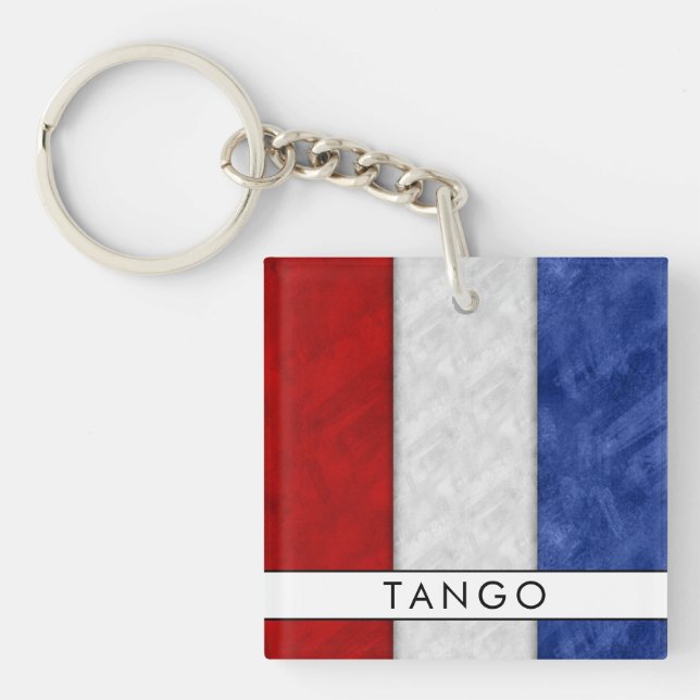 Porte-clefs Votre nom + Signal Nautique Drapeau T Tango (Devant)