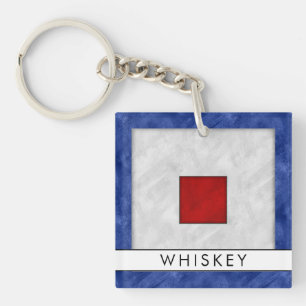 Porte-clefs Votre nom + Signal Nautique Drapeau W Whiskey