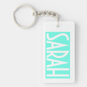 Porte-clefs Votre nom   Texte en gras blanc sur Aqua brillant