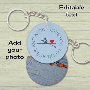 Porte-clefs Votre texte photo double face bleu clair ramer