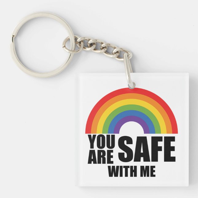 Porte-clefs Vous Êtes En Sécurité Avec Moi LGBTQ Rainbow Pride (Devant)