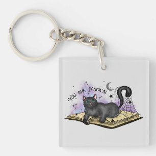 Porte-clefs Vous Êtes Magique - Mystique Chat Noir & Livre Vin