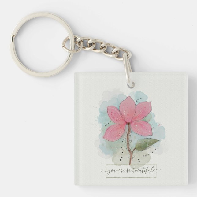 Porte-clefs Vous Êtes Si Belle Fleur Aquarelle (Devant)