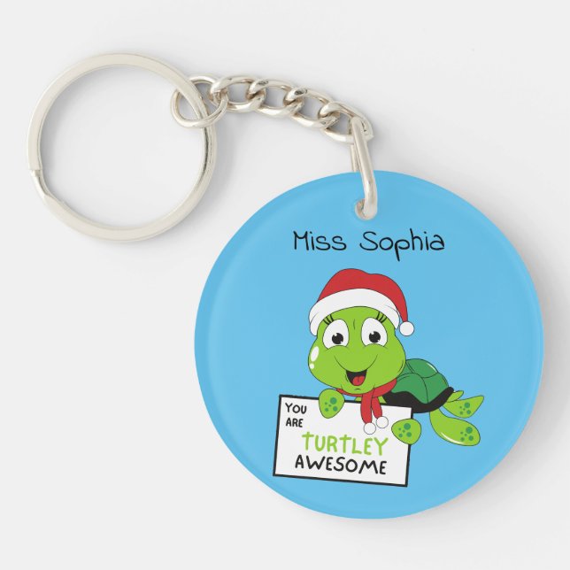 Porte-clefs Vous Êtes Turtley Awesome Funny Turtle Puns Bleu (Devant)