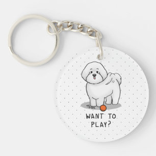 Porte-clefs Vous voulez jouer ? Bichon Frise Chien avec balle