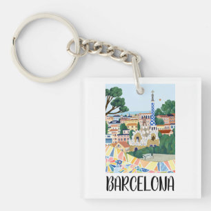 Porte-clefs Vue colorée de Barcelone Espagne