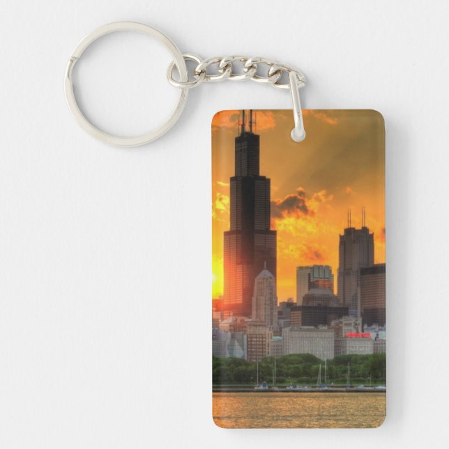 Porte-clefs Vue de l'horizon de Chicago d'Adler (Devant)