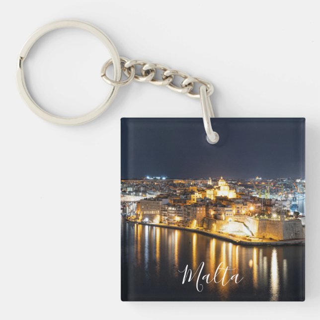 Porte-clefs Vue de Trois villes à Malte la nuit (Devant)