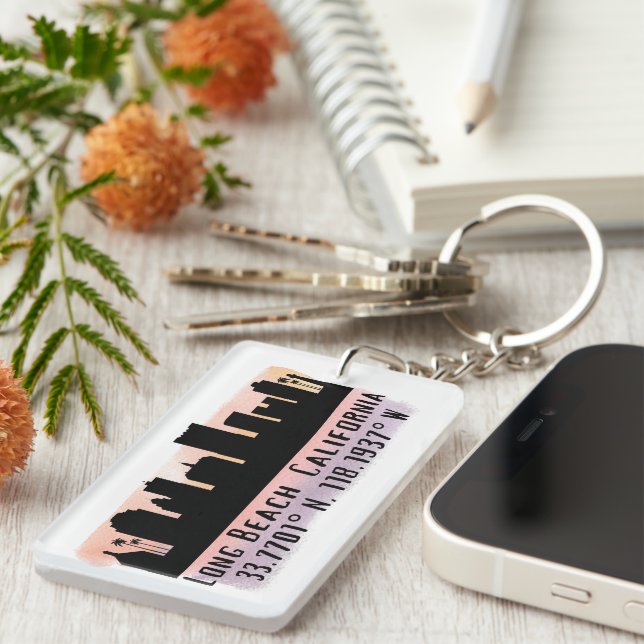 Porte-clefs Vue panoramique de Long Beach Latitude et Longitud (Devant droit)