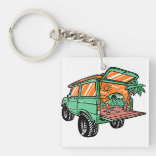 Porte-clefs Vue sur la plage dans la voiture Illustration été 