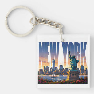 Porte-clefs Vues du front de mer de Liberty sur la skyline de