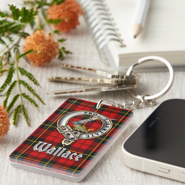 Porte-clefs Wallace Clan Badge/Tartan Rectangle (Devant droit)