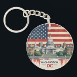 Porte-clefs Washington DC Skyline<br><div class="desc">Montrez votre amour pour la capitale nationale avec ce design audacieux de style vintage à Washington D.C. Doté de l'emblématique bâtiment du Capitole américain, le Washington Monument, et d'un soleil éclatant dans une palette rétro Americana, cet article marie histoire et style. Parfait pour les cadeaux patriotiques, les souvenirs de voyage...</div>