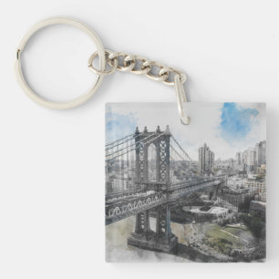 Porte-clefs Watercolor Brooklyn Bridge Porte - clé - NYC Trave
