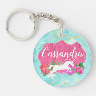 Porte-clefs Watercolor Flower Unicorn Pink Blue Girls