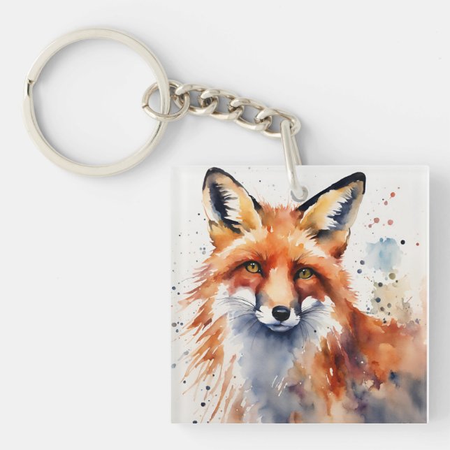 Porte-clefs Watercolor Fox Portrait (Devant)