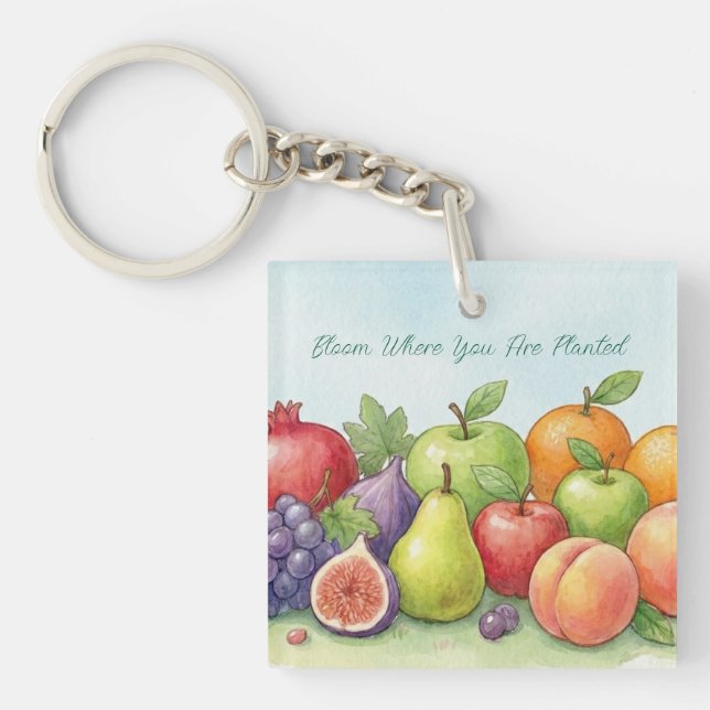 Porte-clefs Watercolor Fruit Abundance, Tu Bishvat Background (Devant)