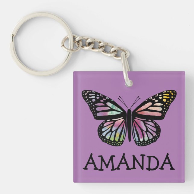 Porte-clefs Watercolor Monarch Butterfly PURPLE PERSONNALISER  (Devant)