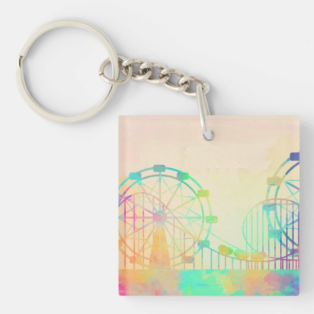 Porte-clefs Watercolor Painting Ferris Wheel Fairground Art (Devant)