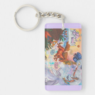Porte-clefs Watercolor Painting Unicorn Opal Fairy Dragon Fire