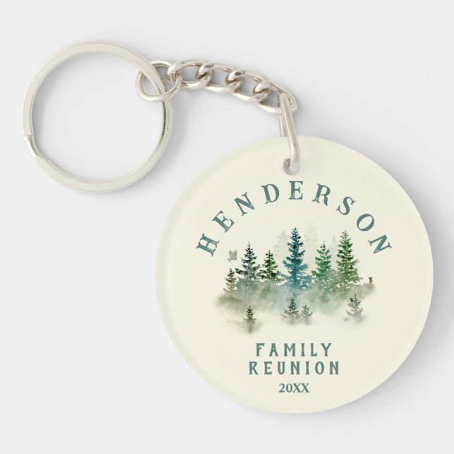 Porte-clefs Watercolor PineTrees Family Reunion Button (Devant)