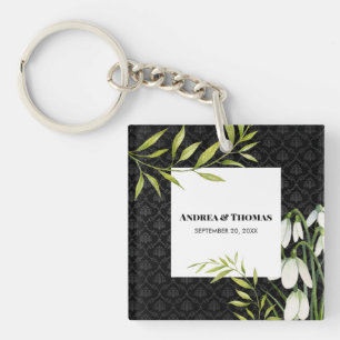 Porte-clefs Watercolor White Snowdrops et Laurel Damask