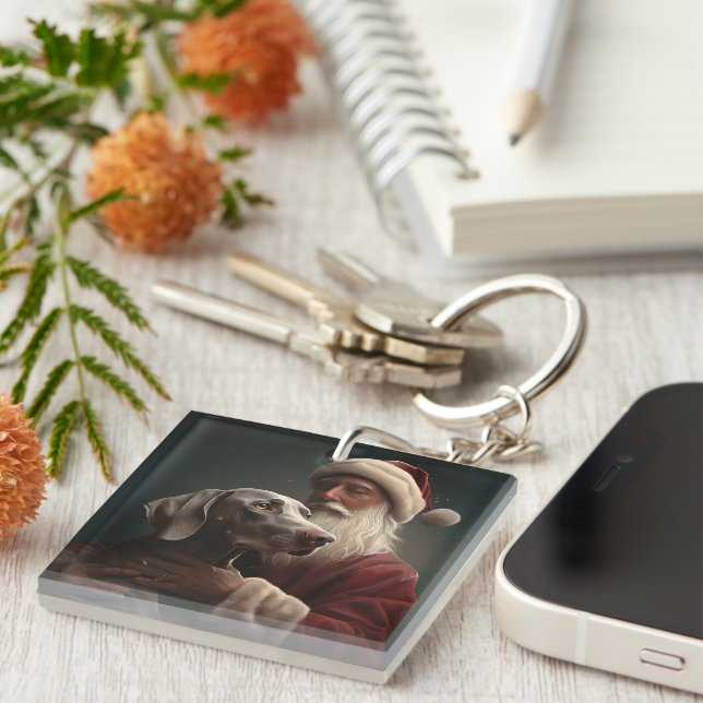 Porte-clefs Weimaraner avec le Père Noël Noël Festif (Devant Droit)