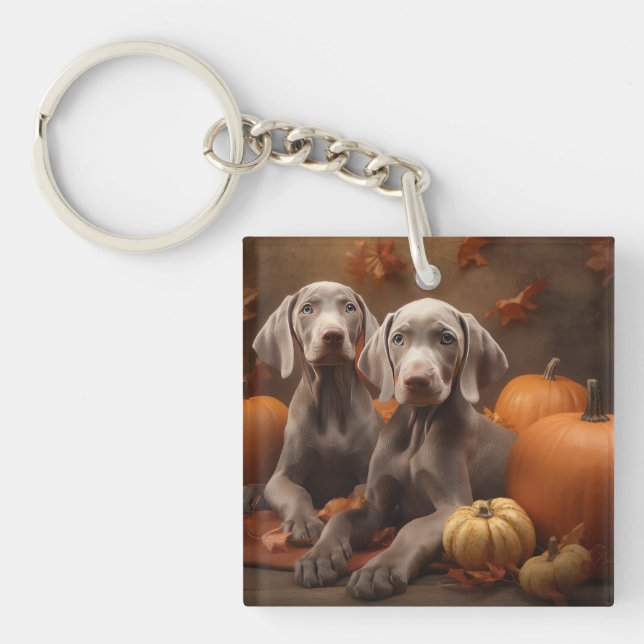 Porte-clefs Weimaraner Chiot Automne Citrouille délice (Devant)