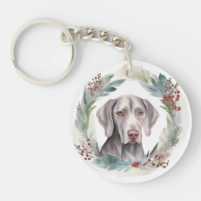 Porte-clefs Weimaraner Christmas Wreath Festive Pup (Devant)