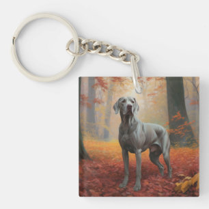 Porte-clefs Weimaraner dans les feuilles d'automne qui tombent