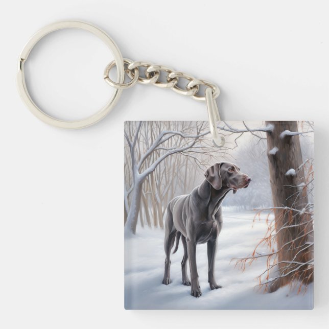 Porte-clefs Weimaraner Laisser Neige Noël (Devant)