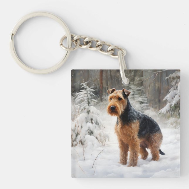 Porte-clefs Welsh Terrier Qu'il neige Noël  (Devant)