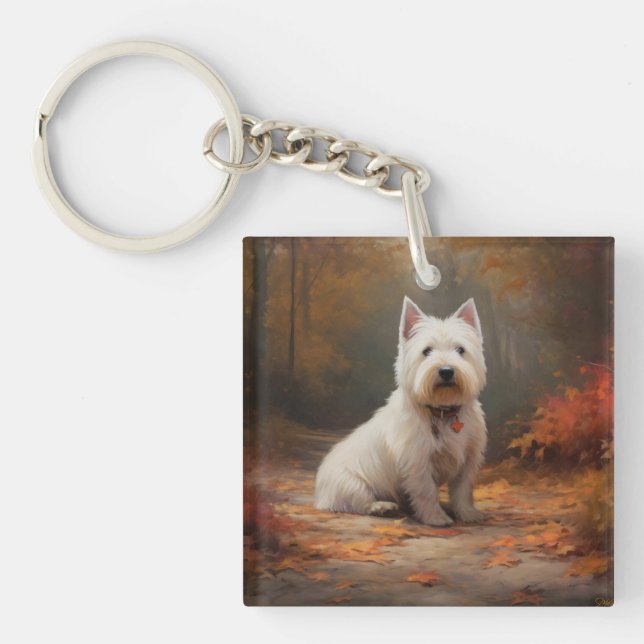 Porte-clefs West Highland White Terrier à l'automne Leaves aut (Devant)