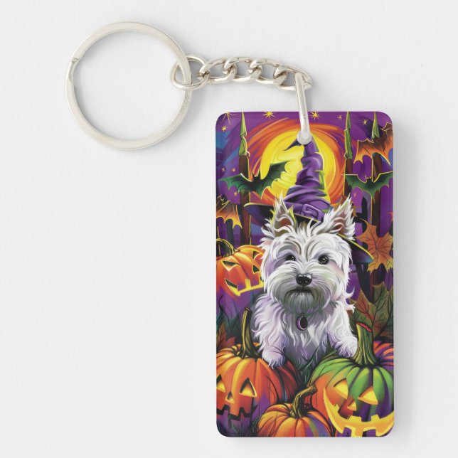 Porte-clefs West Highland White Terrier Chien Halloween sorciè (Devant)