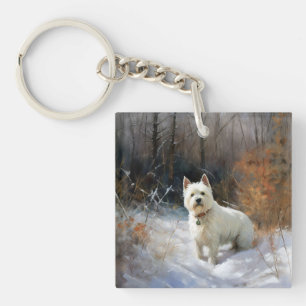 Porte-clefs West Highland White Terrier Laissons neiger Noël