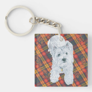 Porte-clefs Westie sur Tartan