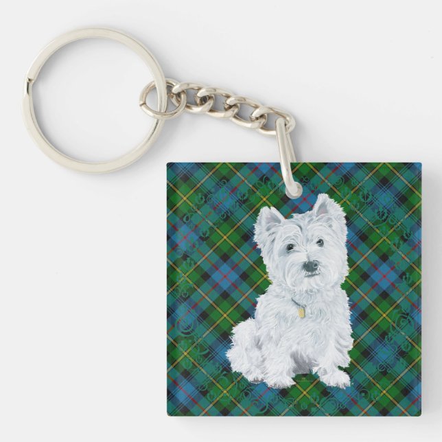 Porte-clefs Westie sur Tartan (Devant)