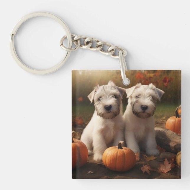 Porte-clefs Wheaten Terrier chiot Automne Citrouille délice (Devant)