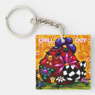 Porte-clefs Whimsical Funky Chunky Floral Poulet coloré