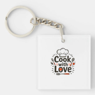 Porte-clefs Whimsical Hand-Drawn "Cook with Love" Logo with Ch