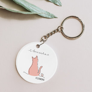 Porte-clefs Whimsical I Love Cats Silhouette Nom personnalisé