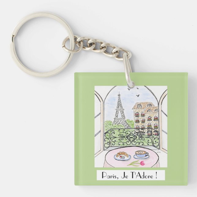 Porte-clefs Whimsical Paris Eiffel Tower I Adore You! (Devant)