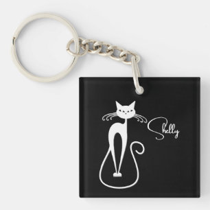 Porte-clefs Whimsical Skinny blanc chat personnel
