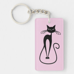 Porte-clefs Whimsical Skinny Chat noir rose