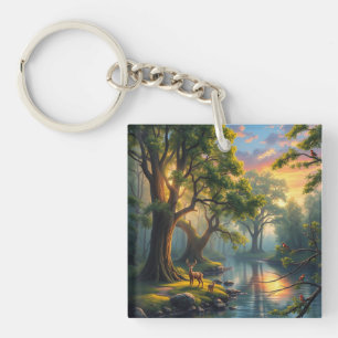 Porte-clefs Whisperpering Woods à Dawn Nature Artwork Magnet