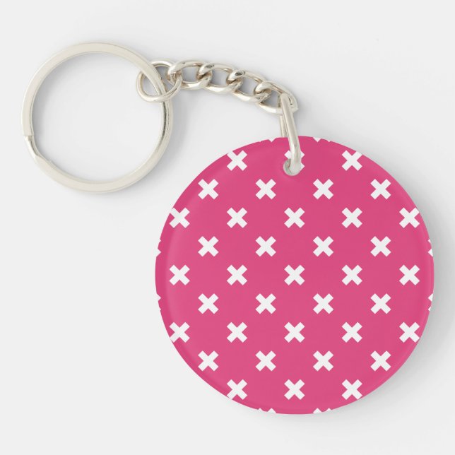 Porte-clefs White cross stitches on fuchsia (Devant)