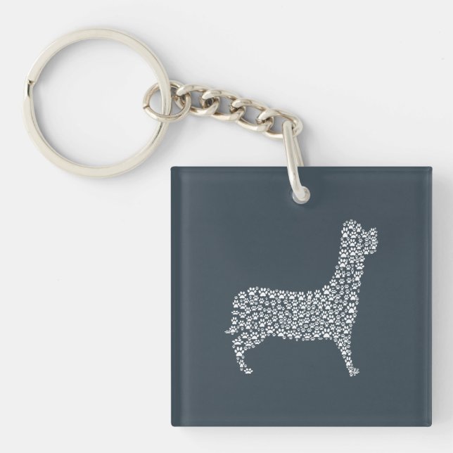 Porte-clefs White Paw Print Dog Silhouette Pattern Fabric (Devant)