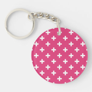 Porte-clefs White polka crosses on fuchsia