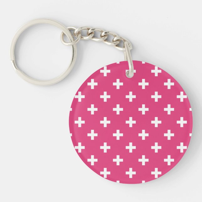 Porte-clefs White polka crosses on fuchsia (Devant)